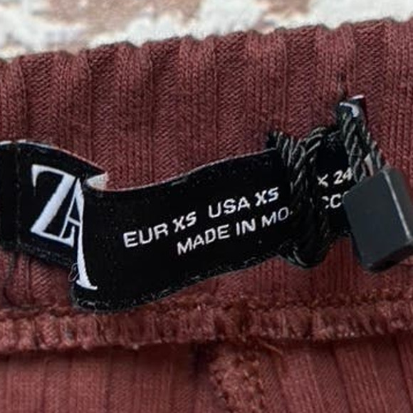 NWOT ZARA Rust Ribbed Cotton Stretch Skinny Flare Scallop Hem Leggings - Picture 7 of 9